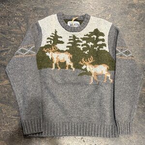 Heritage Schott Moose Crewneck Sweater - Gray with Olive and Tan Motif